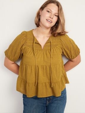 Old Navy Mustard Boho Tiered Peasant Top Size L